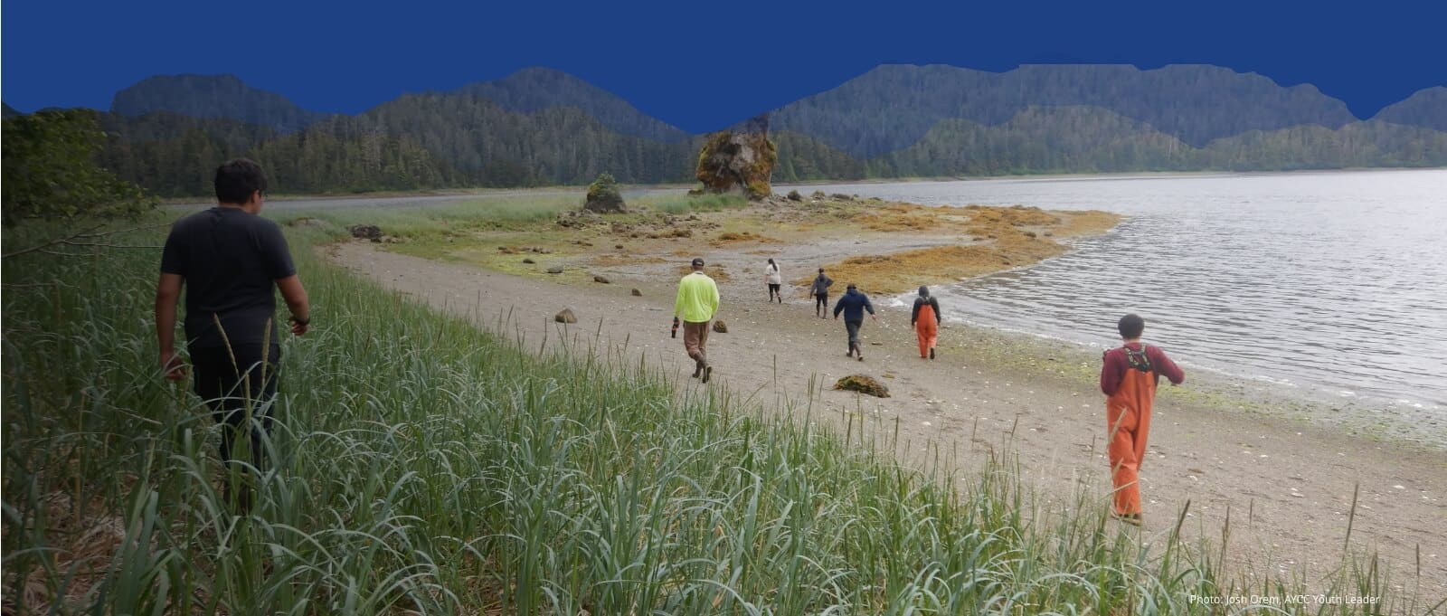 Hecla-Environment-Land-Biodiversity Workers walking by some water.